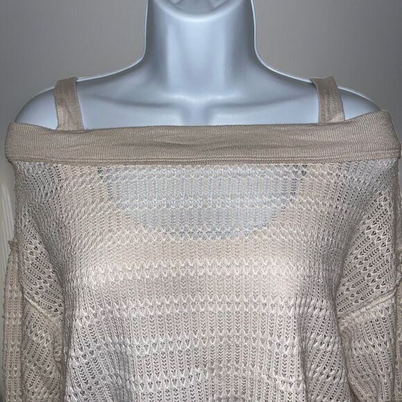 Free People XS/TP Sistine Hacci Knit Top Cold Shoulder Cream Womens Boho - Picture 4 of 15